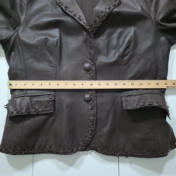 Danier Leather Jacket Women L Brown Studded Leaf Pockets Lined Boho Glitter Punk - Picture 5 of 16